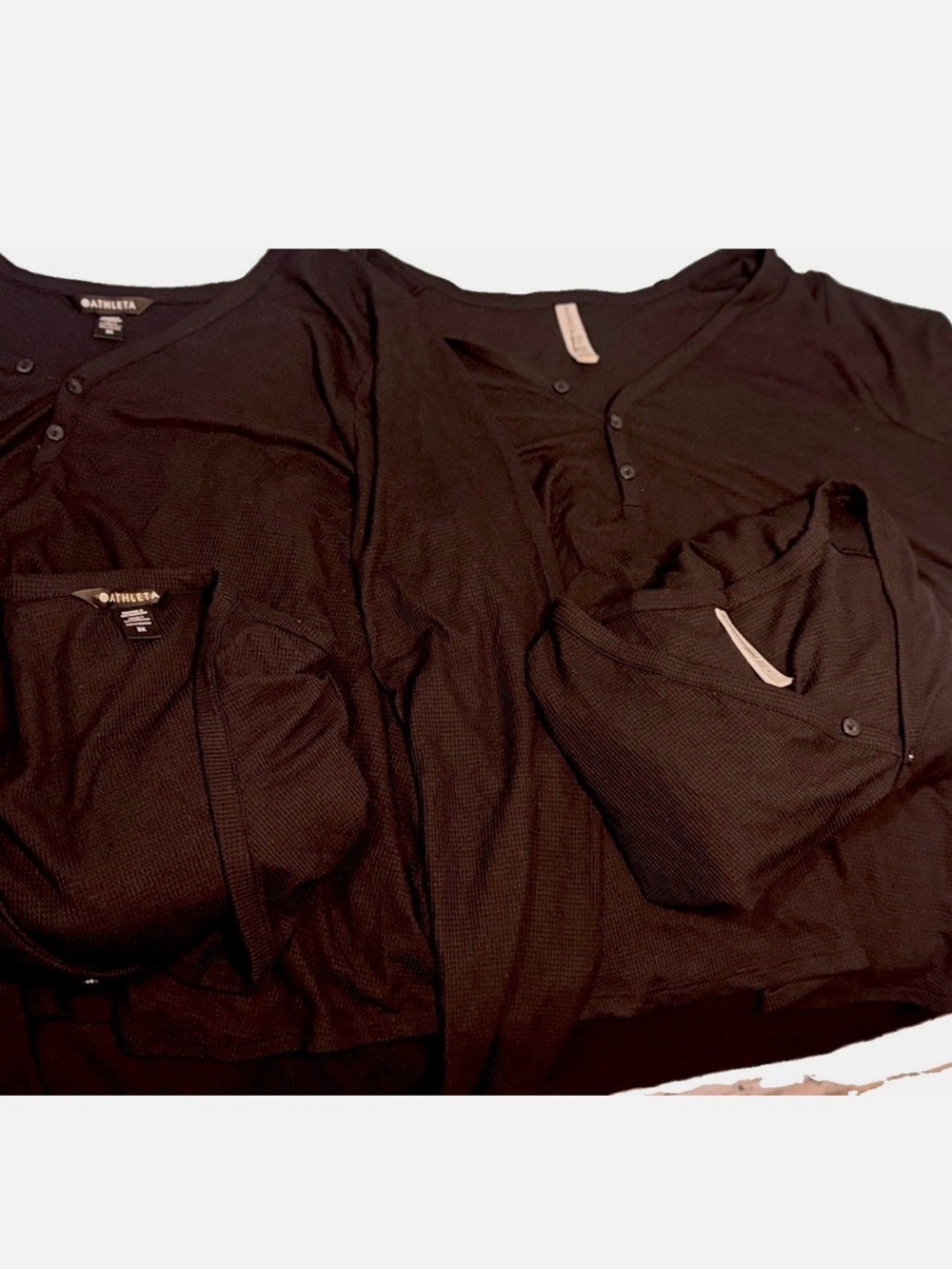 Athleta Women’s 3X Plus Black Waffle Knit Henley Long Sleeve Button Top 6Pk - Picture 2 of 5